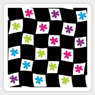 Floral Checker Board - Bright Colors on White Sticker